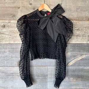 NWOT Le‎ Fame Shanghai Sheer Top S/M Black Bow Whimsigoth Dark Fairy Coquette
